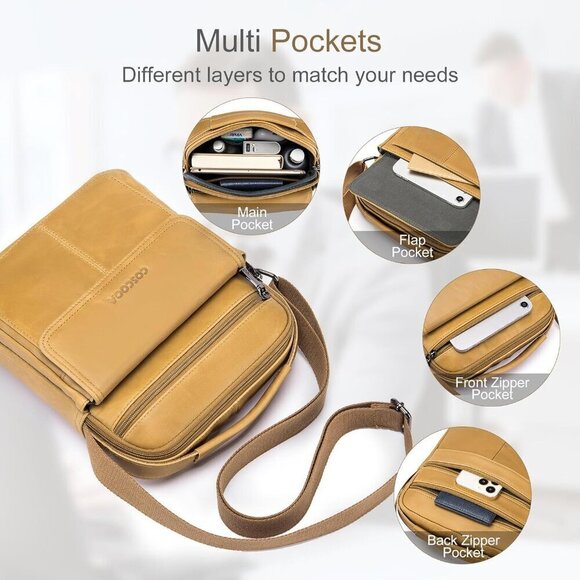 💫 Coscooa Leather Crossbody Bag Men Black Messenger Satchel Travel Handbag - Picture 3 of 6